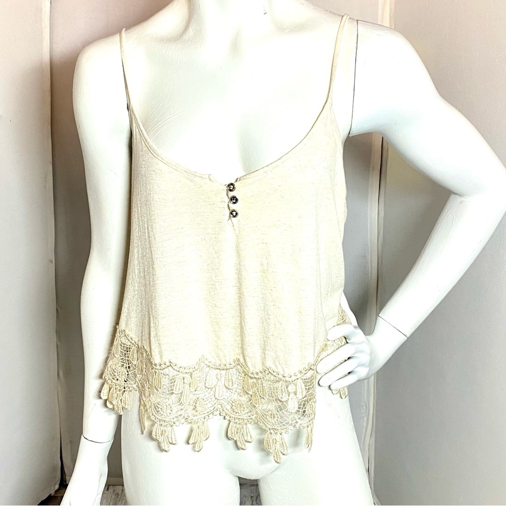 Delicate Cream Crochet-Hem Spaghetti Strap Tank